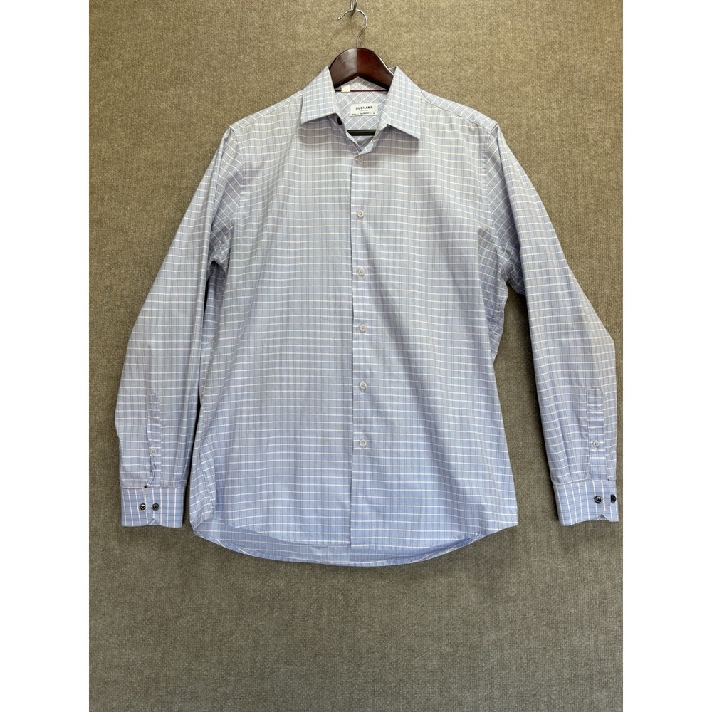 Duchamp London Men's Shirt Extra 42 16.5L Blue Red Checkered Tailored Fit Dress